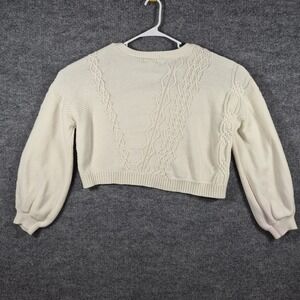 Anthropologie Maeve Cable Knit White Pullover Cropped Sweater‎ Size XL